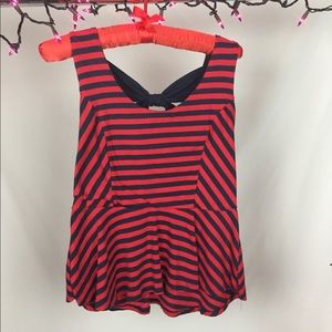 London Red Striped Peplum Top with Bow